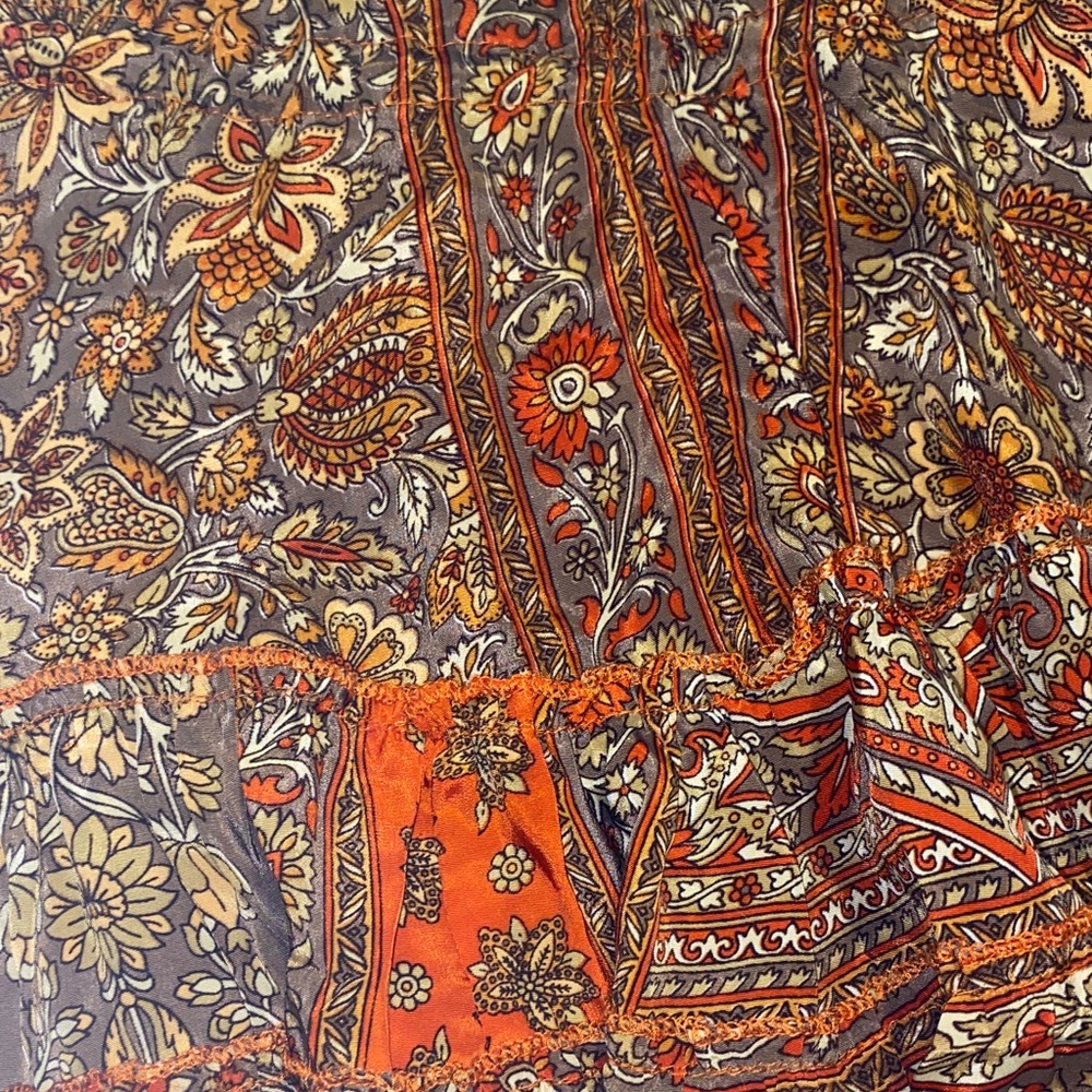 Boho Paisley Halter Ruffle Hem Cami Top - Brown & Rust - Picture 4 of 4